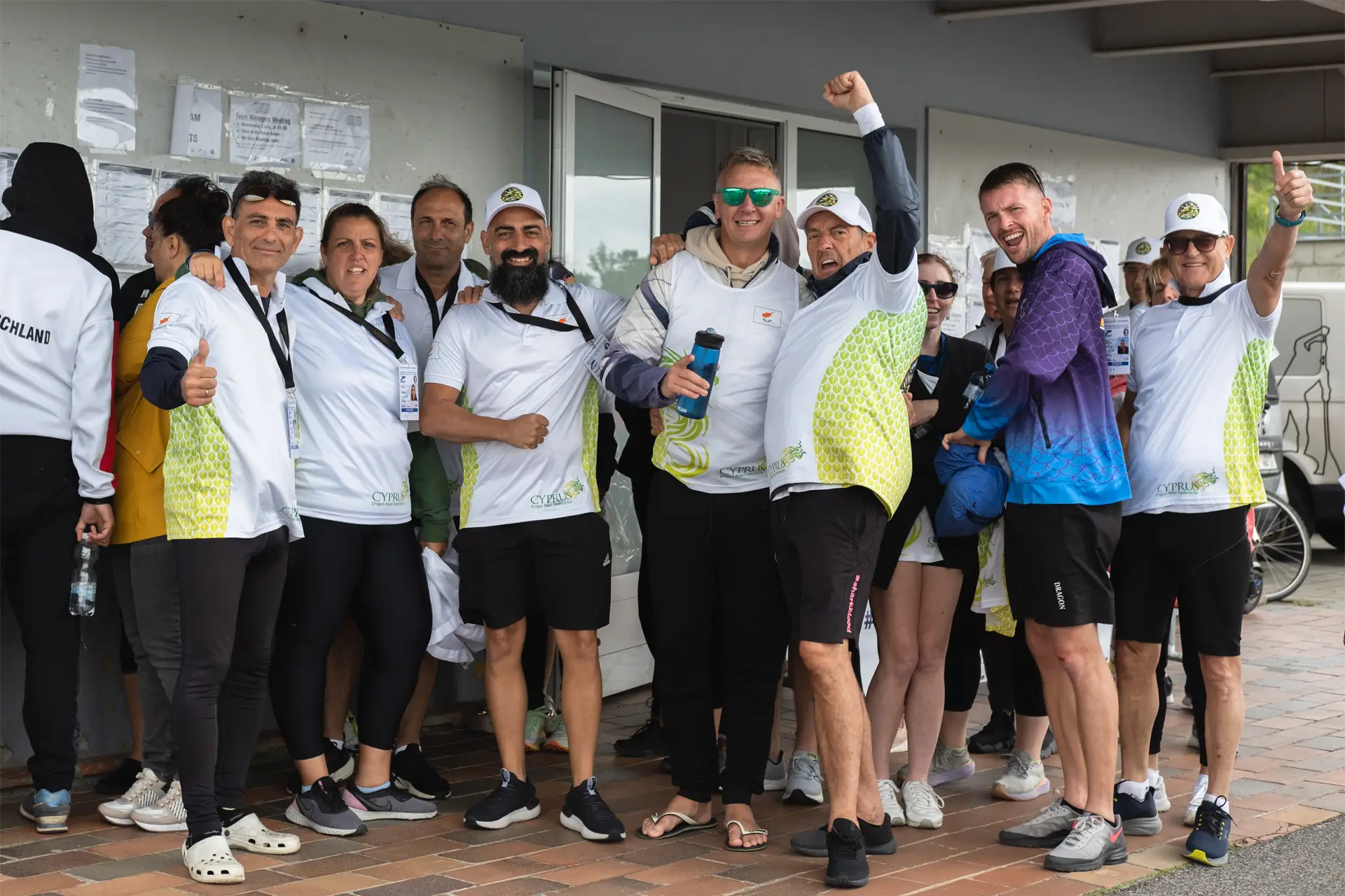 dragon boat cyprus national team paddlers cheering