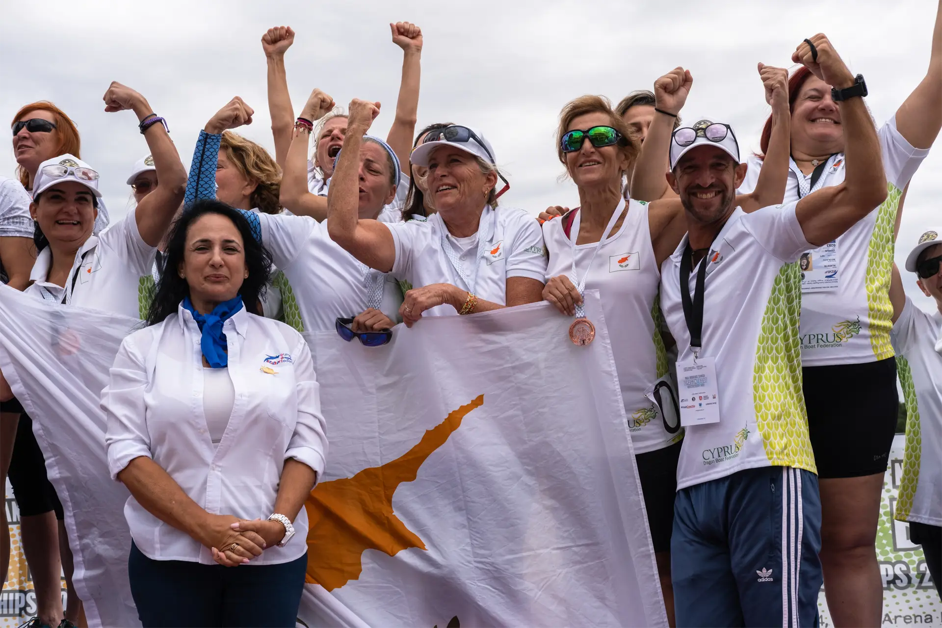 dragon boat cyprus national team receiving medals