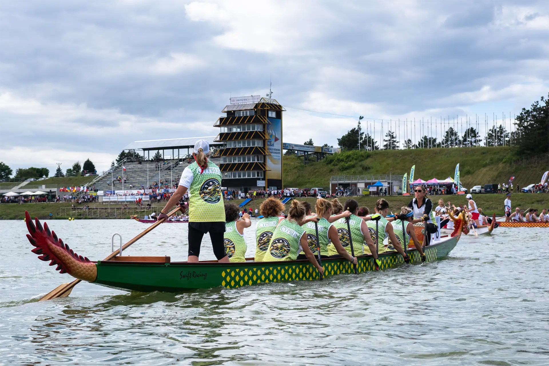 dragon boat cyprus national team female paddlers in boat