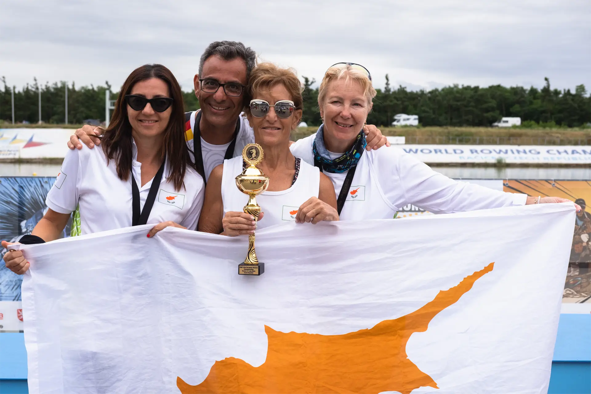 dragon boat cyprus national team group picture holding trophey